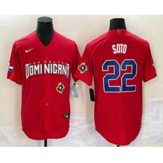 Men's Dominican Republic Baseball 22 Juan Soto 2023 Red World Classic Stitched Jerseys