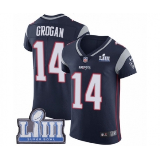 Men's Nike New England Patriots 14 Steve Grogan Navy Blue Team Color Vapor Untouchable Elite Player Super Bowl LIII Bound NFL Jersey