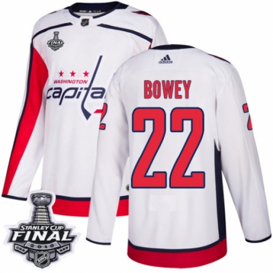 Youth Adidas Washington Capitals 22 Madison Bowey Authentic White Away 2018 Stanley Cup Final NHL Jersey