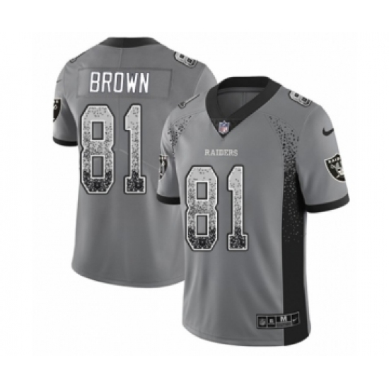 Youth Nike Oakland Raiders 81 Tim Brown Limited Gray Rush Drift Fashion NFL Jersey