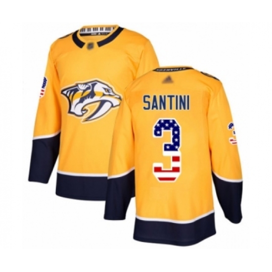 Men's Nashville Predators 3 Steven Santini Authentic Gold USA Flag Fashion Hockey Jersey