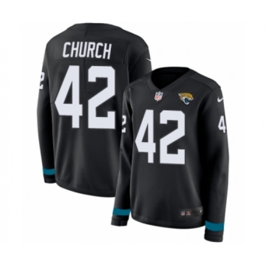 Women's Nike Jacksonville Jaguars 42 Barry Church Limited Black Therma Long Sleeve NFL Jersey