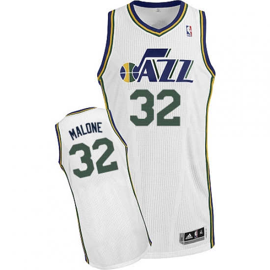 Men's Adidas Utah Jazz 32 Karl Malone Authentic White Home NBA Jersey