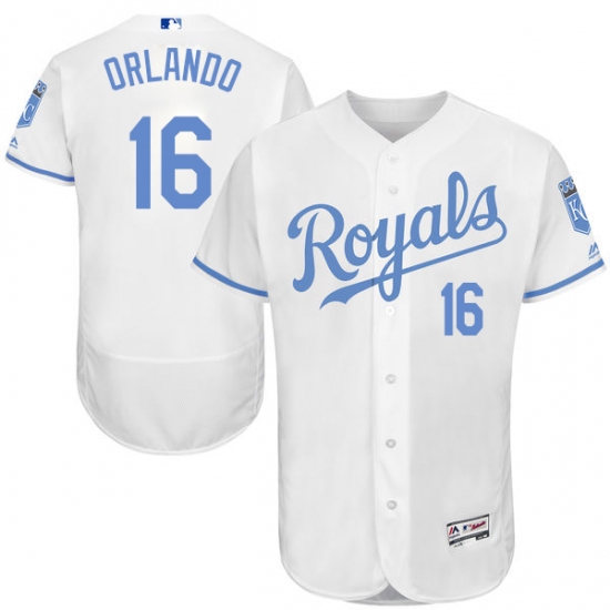 Men's Majestic Kansas City Royals 16 Paulo Orlando Authentic White 2016 Father's Day Fashion Flex Base MLB Jersey