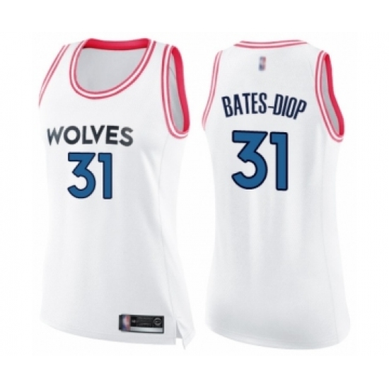 Women's Minnesota Timberwolves 31 Keita Bates-Diop Swingman White Pink Fashion Basketball Jersey