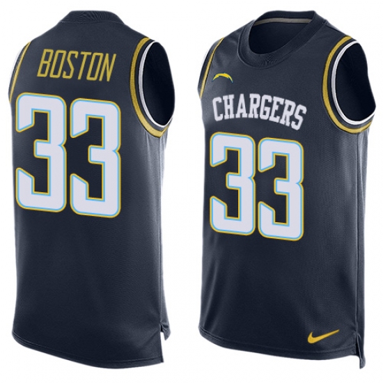 Men's Nike Los Angeles Chargers 33 Tre Boston Limited Navy Blue Player Name & Number Tank Top NFL Jersey