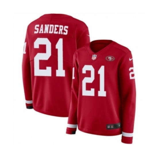 Women's Nike San Francisco 49ers 21 Deion Sanders Limited Red Therma Long Sleeve NFL Jersey