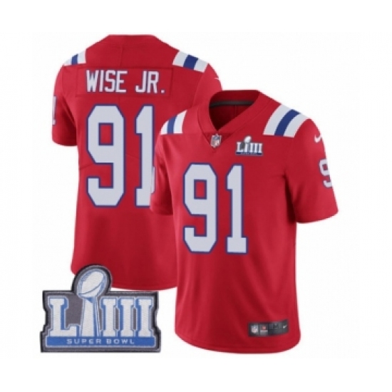 Men's Nike New England Patriots 91 Deatrich Wise Jr Red Alternate Vapor Untouchable Limited Player Super Bowl LIII Bound NFL Jersey