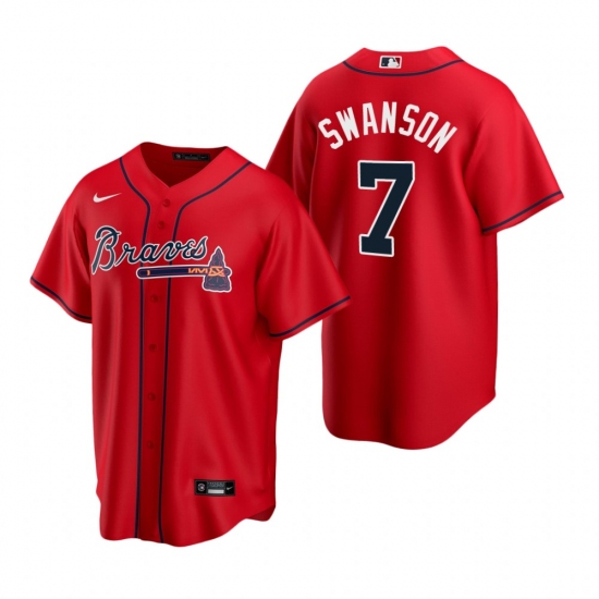 Men's Nike Atlanta Braves 7 Dansby Swanson Red Alternate Stitched Baseball Jersey