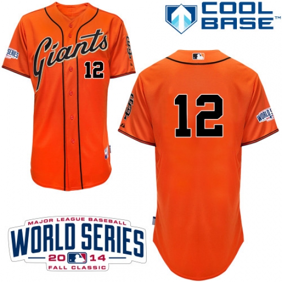 Men's Majestic San Francisco Giants 12 Joe Panik Authentic Orange Alternate Cool Base w/2014 World Series Patch MLB Jersey