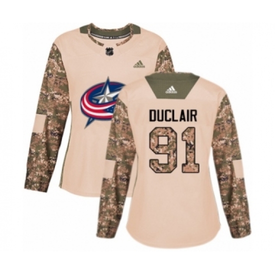 Women's Adidas Columbus Blue Jackets 91 Anthony Duclair Authentic Camo Veterans Day Practice NHL Jersey