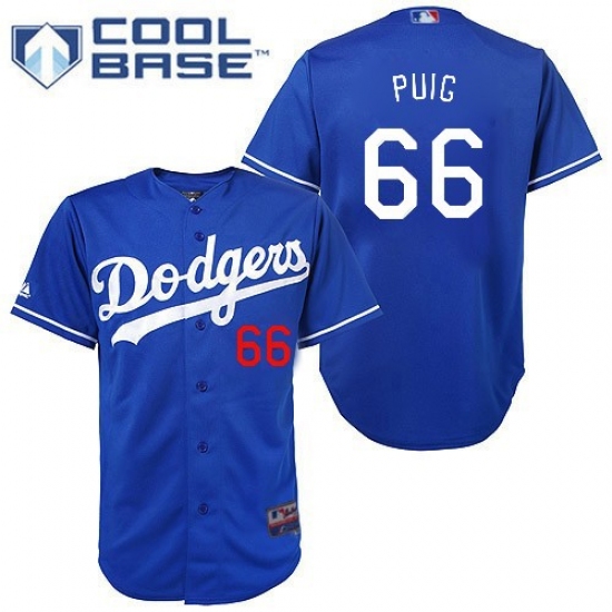 Men's Majestic Los Angeles Dodgers 66 Yasiel Puig Authentic Royal Blue Cool Base MLB Jersey