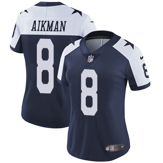 Women's Nike Dallas Cowboys 8 Troy Aikman Navy Blue Throwback Alternate Vapor Untouchable Limited Player NFL Jersey