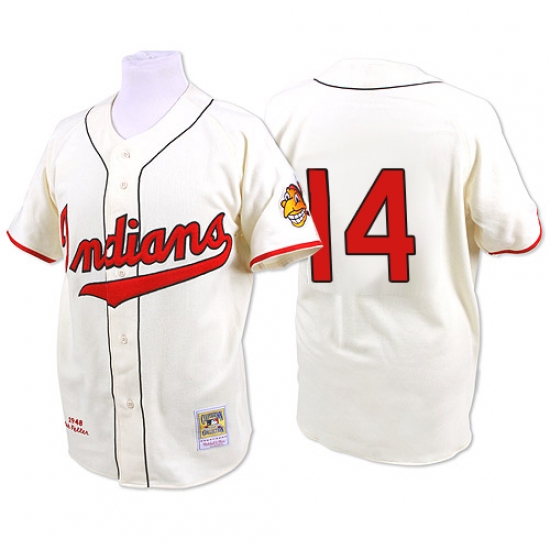 Men's Mitchell and Ness 1948 Cleveland Indians 14 Larry Doby Replica Cream Throwback MLB Jersey