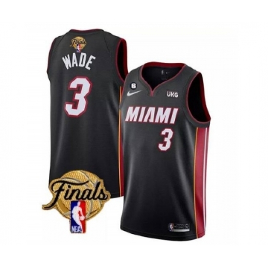 Men's Miami Heat 3 Dwyane Wade Black 2023 Finals Icon Edition With NO.6 Stitched Basketball Jersey