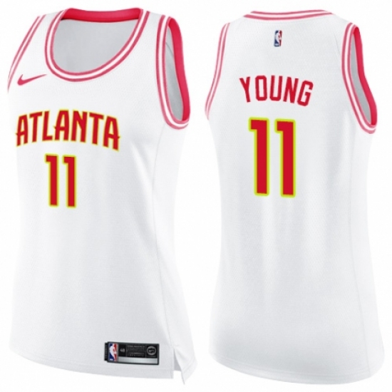 Women's Nike Atlanta Hawks 11 Trae Young Swingman White/Pink Fashion NBA Jersey