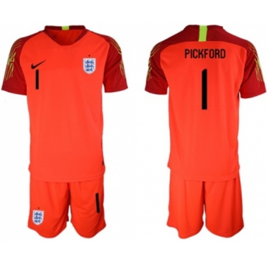 England 1 Pickford Red Goalkeeper Soccer Country Jersey