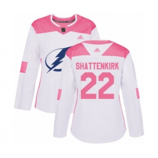 Women's Tampa Bay Lightning 22 Kevin Shattenkirk Authentic White Pink Fashion Hockey Jersey