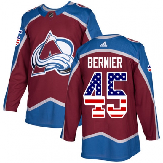 Men's Adidas Colorado Avalanche 45 Jonathan Bernier Authentic Burgundy Red USA Flag Fashion NHL Jersey