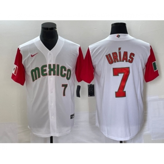 Men's Mexico Baseball 7 Julio Urias Number 2023 White Red World Classic Stitched Jersey21