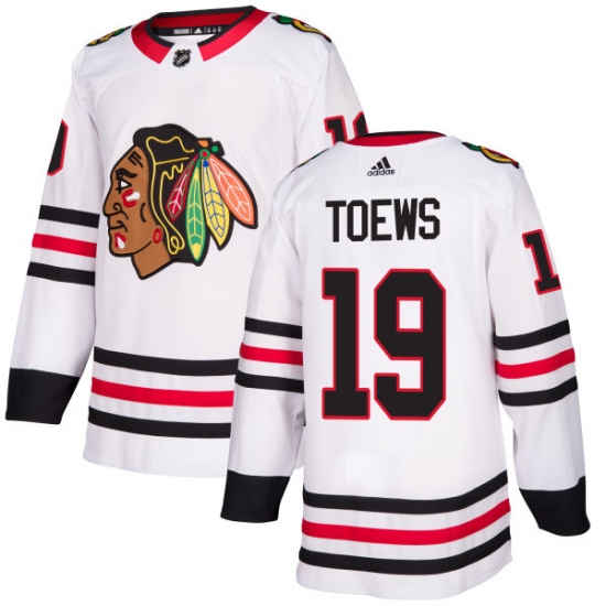Men's Adidas Chicago Blackhawks 19 Jonathan Toews Authentic White Away NHL Jersey