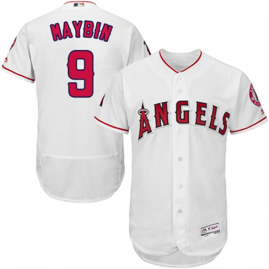 Men's Majestic Los Angeles Angels of Anaheim 9 Cameron Maybin White Flexbase Authentic Collection MLB Jersey