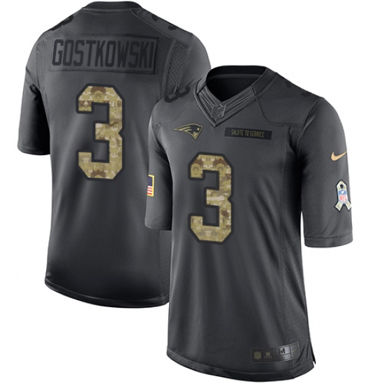 Men's Nike New England Patriots 3 Stephen Gostkowski Limited Black 2016 Salute to Service NFL Jersey