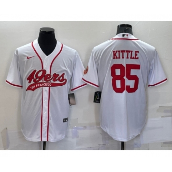 Men's San Francisco 49ers 85 George Kittle White With Patch Cool Base Stitched Baseball Jersey