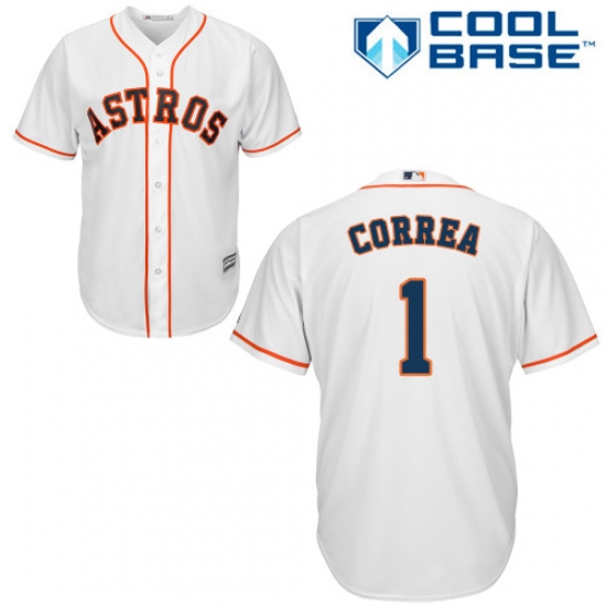 Youth Majestic Houston Astros 1 Carlos Correa Authentic White Home Cool Base MLB Jersey