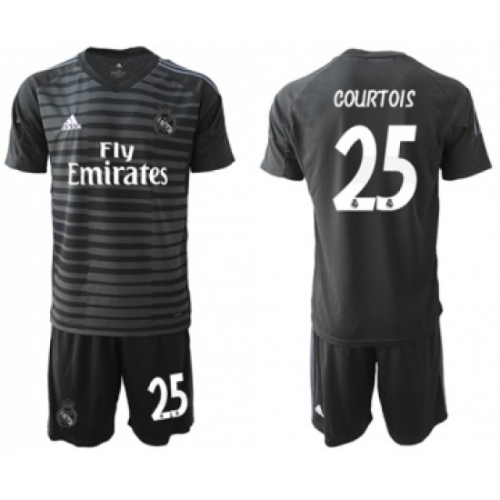 Real Madrid 25 Courtois Black Goalkeeper Soccer Club Jersey