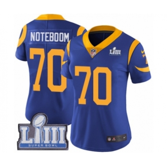 Women's Nike Los Angeles Rams 70 Joseph Noteboom Royal Blue Alternate Vapor Untouchable Limited Player Super Bowl LIII Bound NFL Jersey