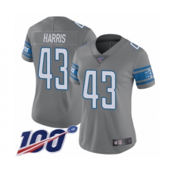 Women's Detroit Lions 43 Will Harris Limited Steel Rush Vapor Untouchable 100th Season Football Jersey