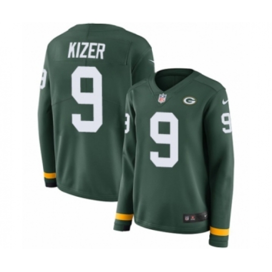 Women's Nike Green Bay Packers 9 DeShone Kizer Limited Green Therma Long Sleeve NFL Jersey