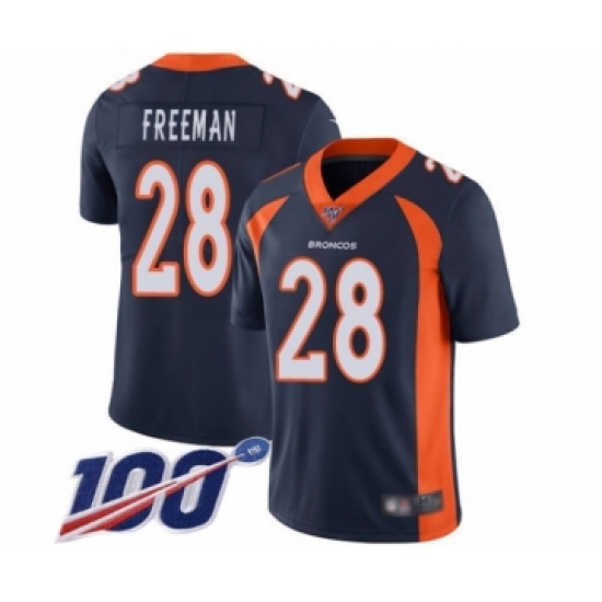 Men's Denver Broncos 28 Royce Freeman Navy Blue Alternate Vapor Untouchable Limited Player 100th Season Football Jersey