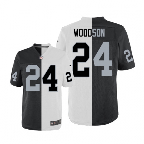 Men's Nike Oakland Raiders 24 Charles Woodson Elite Black/White Split Fashion NFL Jersey