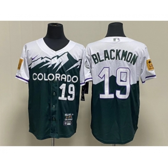 Men's Colorado Rockies 19 Charlie Blackmon Green 2022 City Connect Cool Base Stitched Jersey