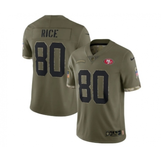 Men's San Francisco 49ers 80 Jerry Rice 2022 Olive Salute To Service Limited Stitched Jersey