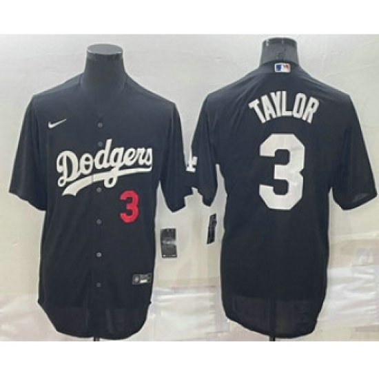 Men's Los Angeles Dodgers 3 Chris Taylor Number Black Stitched MLB Cool Base Nike Jersey