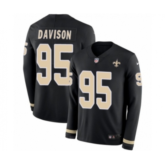Youth Nike New Orleans Saints 95 Tyeler Davison Limited Black Therma Long Sleeve NFL Jersey
