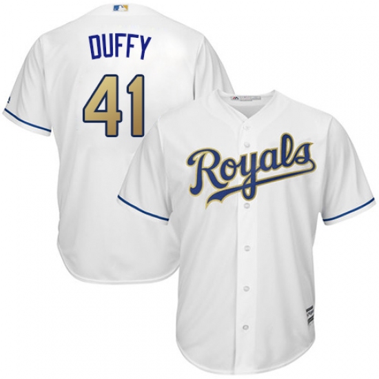 Youth Majestic Kansas City Royals 41 Danny Duffy Authentic White Home Cool Base MLB Jersey