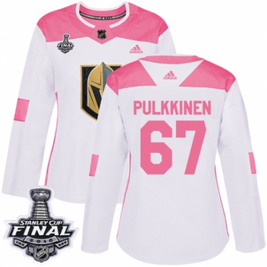 Women's Adidas Vegas Golden Knights 67 Teemu Pulkkinen Authentic White/Pink Fashion 2018 Stanley Cup Final NHL Jersey