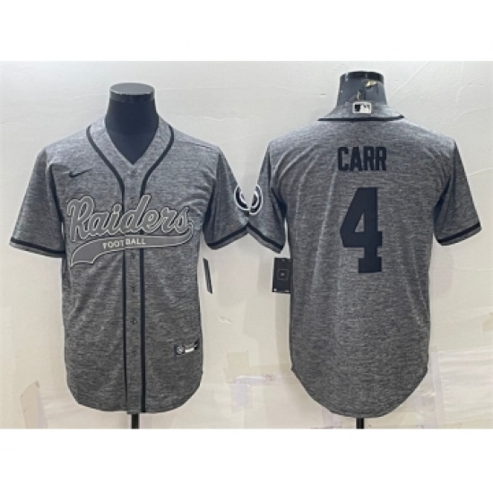 Men's Las Vegas Raiders 4 Derek Carr Gray With Patch Cool Base Stitched Baseball Jersey