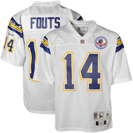 Mitchell And Ness Los Angeles Chargers 14 Dan Fouts Authentic White With 50TH Anniversary Patch Throwback NFL Jersey