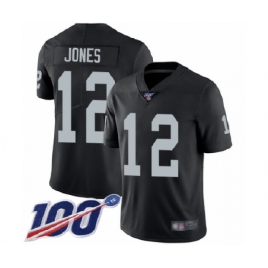 Men's Oakland Raiders 12 Zay Jones Black Team Color Vapor Untouchable Limited Player 100th Season Football Jersey