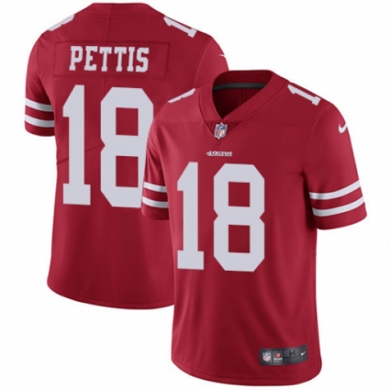 Men's Nike San Francisco 49ers 18 Dante Pettis Red Team Color Vapor Untouchable Limited Player NFL Jersey