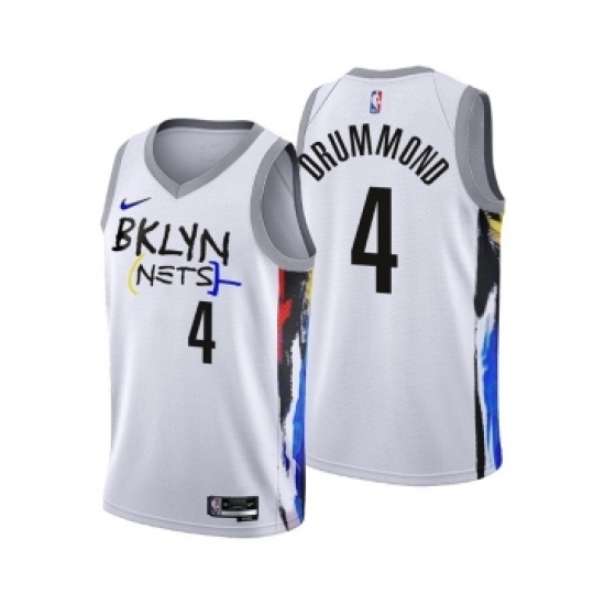 Men's Brooklyn Nets 4 Andre Drummond 2022-23 White City Edition Stitched Basketball Jersey