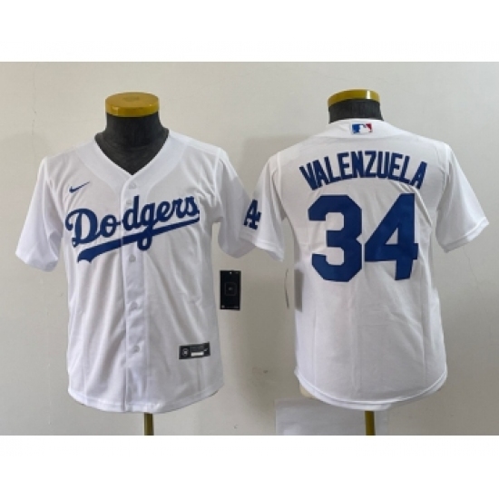 Youth Nike Los Angeles Dodgers 34 Fernando Valenzuela White Stitched Cool Base Jersey