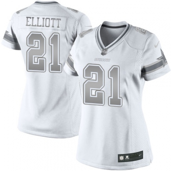 Women's Nike Dallas Cowboys 21 Ezekiel Elliott Limited White Platinum NFL Jersey