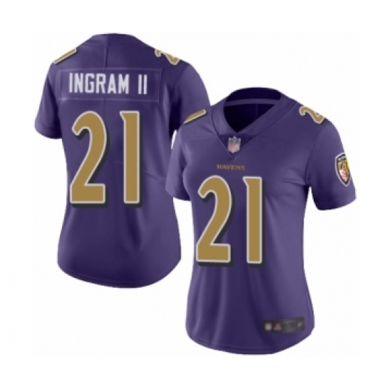 Women's Baltimore Ravens 21 Mark Ingram II Limited Purple Rush Vapor Untouchable Football Jersey