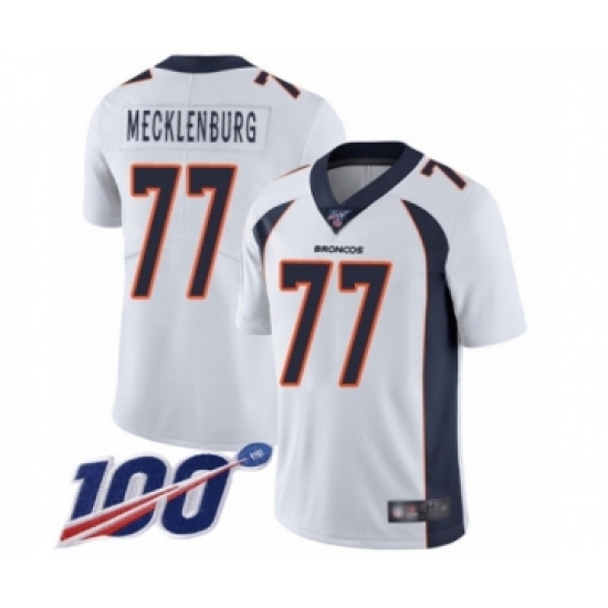 Men's Denver Broncos 77 Karl Mecklenburg White Vapor Untouchable Limited Player 100th Season Football Jersey